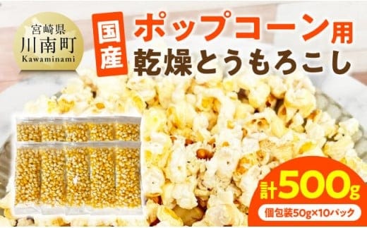 国産ポップコーン用（乾燥とうもろこし） 500g（個包装50g×10パック） 【 数量限定 期間限定 宮崎県産 ポップコーン 】[C07109]