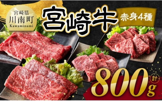【令和7年12月発送】宮崎牛 赤身 4種 800g 【 肉 牛肉 国産 宮崎県産 宮崎牛 黒毛和牛 和牛 焼肉 すき焼き ステーキ 4等級 A4ランク モモ 】[C11106r712]