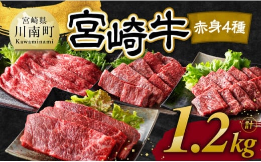 【令和8年1月発送】宮崎牛 赤身 4種 1.2kg 【 肉 牛肉 国産 宮崎県産 宮崎牛 黒毛和牛 和牛 焼肉 すき焼き ステーキ 4等級 A4ランク モモ 】[C11107r801]