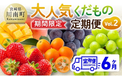 ※期間限定※【6ヶ月定期便】大人気くだもの定期便Vol.2 【 川南町産 くだもの いちご イチゴ きんかん マンゴー シャインマスカット ピオーネ 】[C11713t6]