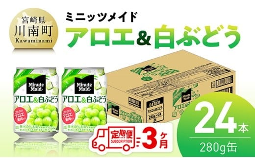 【3ヶ月定期便】ミニッツメイド「アロエ&白ぶどう」280g缶 24本 【 飲料 アロエ 白ぶどう 果汁 長期保存 定期便 】 [C11131t3]