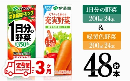 【3ヶ月定期便】1日分の野菜＆緑黄色野菜（紙パック）48本 【 飲料類 野菜 緑黄色 野菜ジュース セット 詰め合わせ 飲みもの 全3回 】[D07331t3]
