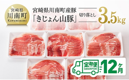 【12ヶ月定期便】宮崎県産豚肉「きじょん山豚」切り落とし 計3.5kg（500g×7パック）【 肉 豚 豚肉 切り落とし 】[D07501t12]