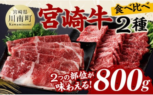 宮崎牛カルビ焼肉・モモスライスセット合計800ｇ 【 肉 牛肉 国産 黒毛和牛 宮崎牛 焼肉 しゃぶしゃぶ すき焼き 焼きしゃぶ 宮崎県 川南町 】［D11404］