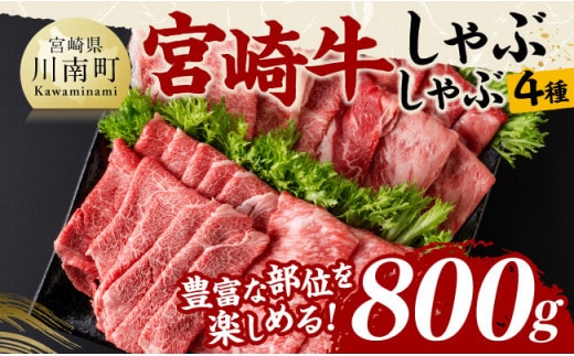 宮崎牛しゃぶしゃぶ食べ比べ4種盛 合計800ｇ【 肉 牛肉 国産 黒毛和牛 宮崎牛 すき焼き しゃぶしゃぶ 焼きしゃぶ 食べ比べ 宮崎県 川南町 】［D11408］
