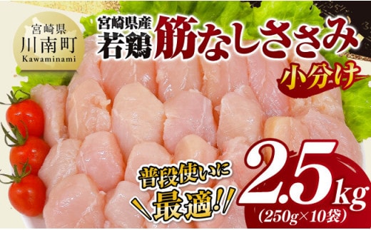 【 小分け 】 宮崎県産 若鶏 筋なし ささみ 2.5kg 【 ササミ 鶏肉 とり肉 精肉 便利 ごはん 料理 送料無料 】 [D11611]