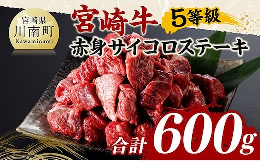 宮崎牛A5ランク赤身サイコロステーキ合計600ｇ 【 肉 牛肉 国産 黒毛和牛 宮崎牛 A5 焼肉 サイコロステーキ ステーキ 宮崎県 川南町 】［D11403］
