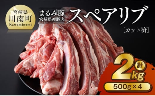 「まるみ豚」宮崎県産豚肉 スペアリブ 計2kg(カット済) 【 豚肉 豚 肉 国産 川南町 スペアリブ 】[D11509]