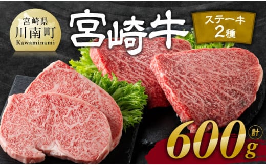 【令和7年12月発送】宮崎牛 ステーキ 2種 600g【 肉 牛肉 国産 宮崎県産 宮崎牛 黒毛和牛 和牛 ステーキ BBQ 4等級 A4ランク ロース モモ 】［E11118r712］