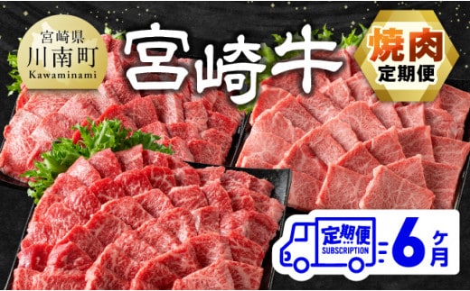 【6ヶ月定期便】宮崎牛焼肉定期便 全6回【 肉 牛肉 国産 宮崎県産 宮崎牛 黒毛和牛 和牛 焼肉 4等級 A4ランク 肩ロース ウデ モモ 】［E11132t6］