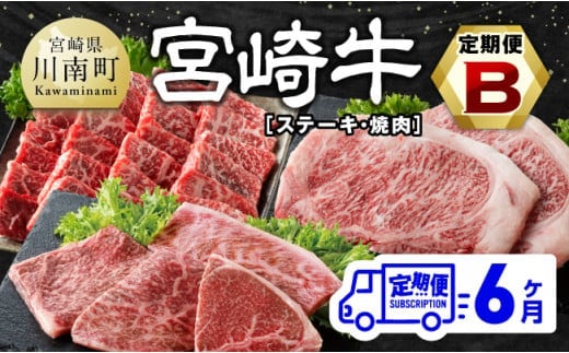 【6ヶ月定期便】宮崎牛定期便B（ ステーキ ・ 焼肉 ） 全6回【 肉 牛肉 国産 宮崎県産 宮崎牛 黒毛和牛 和牛 ステーキ 焼肉 4等級 A4ランク 】［E11134t6］
