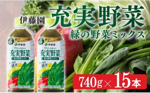 伊藤園 充実野菜 緑の野菜ミックス 740g×15本 ペットボトル 【 飲料類 ソフトドリンク 野菜ジュース 】 宮崎県川南町［E7318］