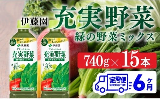 【6ヶ月定期便】 伊藤園 充実野菜 緑の野菜ミックス ペットボトル 740g×15本 【 飲料類 ソフトドリンク 野菜ジュース 】 宮崎県川南町 [E7367t6]