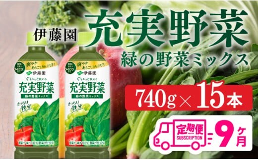 【9ヶ月定期便】 伊藤園 充実野菜 緑の野菜ミックス ペットボトル 740g×15本 【 飲料類 ソフトドリンク 野菜ジュース 】 宮崎県川南町 [E7367t9]