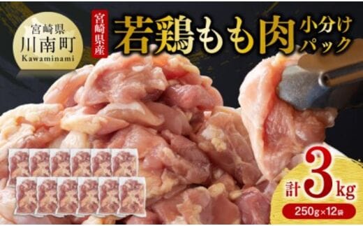 【令和8年3月発送】小分け 宮崎県産若鶏 もも肉計3kg（250g×12袋） 【 鶏 肉 鶏肉 国産 モモ 九州産 鳥 小分け 使いやすい 便利 】［F0904r803］