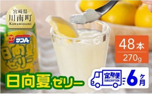 【6ヶ月 定期便 】サンA 日向夏ゼリー 缶（270g×48本）【 全6回 飲料類 ゼリー飲料 ゼリー 日向夏果汁 ピューレ 缶 セット ジュース 長期保存 備蓄 送料無料 】[F3006-t6]