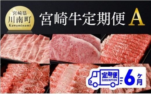 【定期便】宮崎牛６ヶ月定期便A【 肉 牛肉 国産 黒毛和牛 肉質等級4等級以上 4等級 5等級 ミヤチク ステーキ 焼肉 全６回 定期便 】［D00682t6］