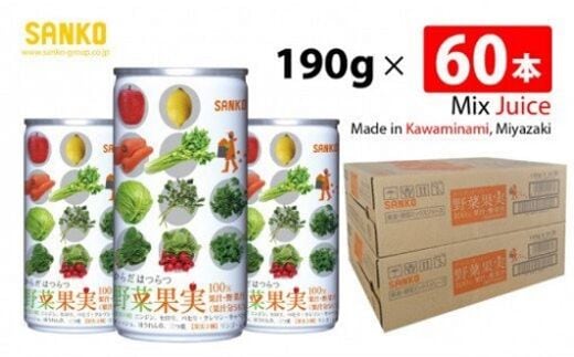 SANKO からだはつらつ 野菜果実(缶) 190g×60本【 飲料類 ソフトドリンク 野菜 果汁 ミックスジュース 長期保存 宮崎県 川南町 送料無料 】[G8811]