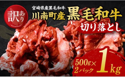 【訳あり】宮崎県産黒毛和牛 川南町産黒毛和牛切り落とし500g×2パック 【 宮崎県産 牛 牛肉 黒毛和牛 切り落とし 】[D05312]