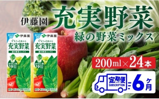 【6ヶ月定期便】充実野菜緑の野菜ミックス200ml×24本 【 全6回 伊藤園 飲料類 野菜ジュース 野菜 ジュース ミックスジュース 飲みもの 】[D07323t6]