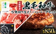 宮崎県産 黒毛和牛 万能切り落とし（約400g×1P）ハンバーグ（150g×3個）セット 冷凍|国産牛 牛肉 お肉 切り落とし スライス パック ハンバーグ 焼くだけ 個包装 有田牧畜産業 宮崎県 諸塚村 AR-05