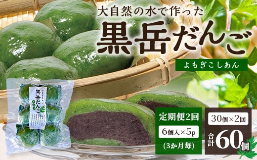 【定期便3ヶ月毎2回】だんご 黒岳だんご（6個入×5P）×2回 3か月毎配送 計60個 冷凍｜団子 和菓子 お菓子 あんこ こしあん よもぎ 米粉 手作り 個包装 大容量 もろっこはうす 宮崎県 諸塚村 MO-05