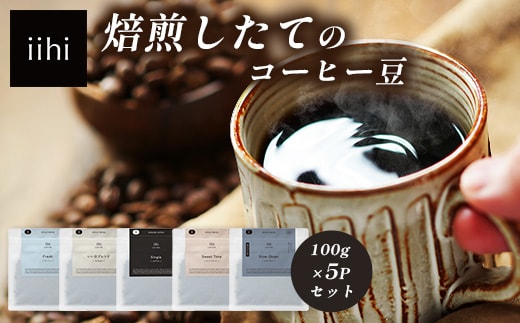 【ふるさとロースターが焙煎したてをお届け！】iihiコーヒー コーヒー豆 100g×5P セット 常温｜コーヒー 珈琲 コーヒー豆 ブレンドコーヒー 自家焙煎 詰め合わせ 飲み比べ 中深煎り 焙煎 ギフト プレゼント デカフェ ノンカフェイン NORM&HANCE株式会社 宮崎県 諸塚村 NH-05