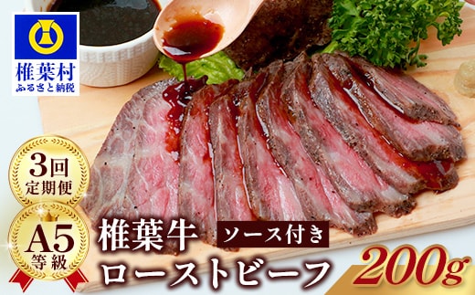 【定期便】3回定期便 宮崎県産 大人気！椎葉牛 ローストビーフブロック 200g（100g×2P） TK-103