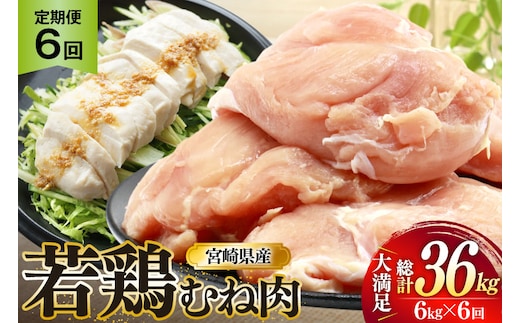 鶏肉 定期便 むね肉 若鶏 鶏むね肉 6kg 6回 総計36kg [ミヤケイフード 宮崎県 美郷町 31bp0019] 鶏むね 鶏胸 むね 冷凍 小分け