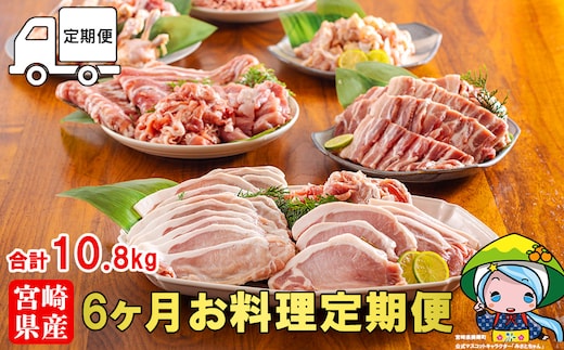 【4月発送】6回 定期便 豚 鶏肉 小分け お料理 セット 計10.8kg [甲斐精肉店 宮崎県 美郷町 31as0115-4gatsu] 肉 毎月 お届け 冷凍 宮崎県産 国産 若鶏 鳥 切落し ロース 生姜焼き とんかつ ひき肉 ミンチ もも カット バラ スライス 薄切り カレー