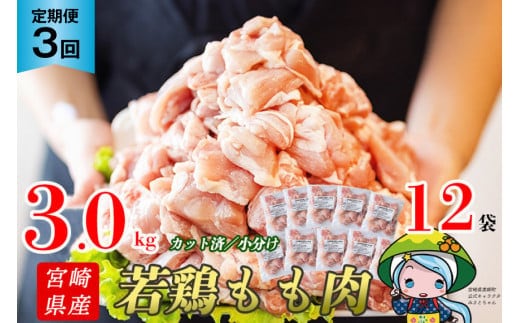 定期便 3回 肉 宮崎県産若鶏モモ切身IQF 3kg×3 計9kg[九州児湯フーズ 宮崎県 美郷町 31aj0064] 冷凍 小分け 個包装 鶏肉 鶏もも肉 もも モモ もも肉 モモ肉