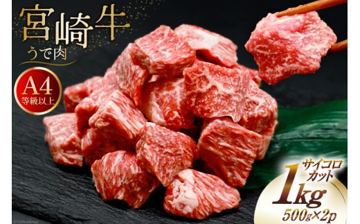 肉 牛肉 宮崎牛うで肉 サイコロカット 500g×2 計1kg [牛心フードサービス 宮崎県 美郷町 31bm0059] 冷凍 小分け ウデ ウデ肉 うで うで肉ブランド牛 宮崎牛 さいころ サイコロ