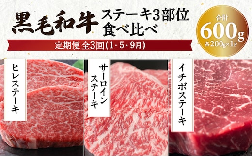 【全３回】黒毛和牛ステーキ3部位食べ比べ K098-T02