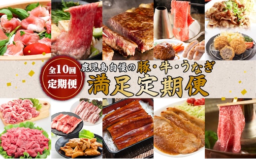 【全10回定期便】鹿児島自慢の豚・牛・うなぎ「満足定期便」 K086-T11