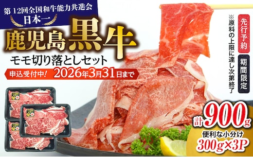 （J-1901）鹿児島黒牛モモ切り落としセット（計900g） K127-017