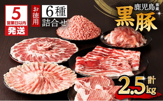 【5営業日以内に発送】鹿児島県産黒豚お徳用 6種詰合せ(2.5kg) K134-011
