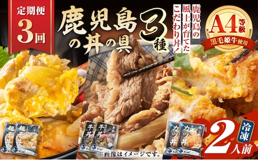 【全3回定期便】鹿児島の丼の具3種セット（2人前） K258-T05_02a
