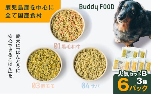 Buddy FOOD 人気セットB 3種6パック（黒毛和牛、豚モモ、サバ） K390-001_12