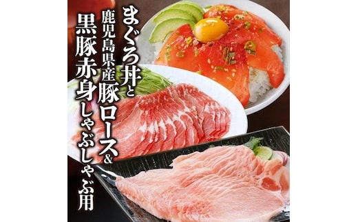 黒豚赤身しゃぶ・県産豚ロース・まぐろ丼 A0-64【1487909】 _ 黒豚 しゃぶしゃぶ ロース 鮪 マグロ セット 人気 おすすめ 送料無料 贈答 ギフト 枕崎 鹿児島 生姜焼き 丼 海鮮丼