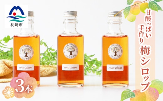ふかざわ農園の梅シロップ 180ml×3瓶 手づくり シロップ ジュース 希釈用 A3-27 【1166382】_ 梅 うめ シロップ 炭酸割 調味料 美味しい 人気 送料無料 鹿児島県 枕崎市