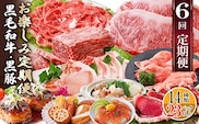 定期便(6回配送)　枕崎お楽しみ定期便(黒毛和牛・黒豚・加工品etc) FF-6003【1487879】_ ふるさと納税 定期便 牛肉 和牛 黒豚 サーロイン ステーキ ブロック カツオ 焼肉 さつま揚げ 餃子 鰹みそ 切り落とし しゃぶしゃぶ すき焼き 海鮮丼 刺身 もつ鍋