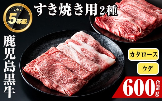 i056 ＜D-101＞肉質最高ランク等級5等級 鹿児島黒牛(カタロース・ウデスライス)すきやきセット(計600g) 牛肉 国産 黒牛 ブランド牛 すき焼き セット 肩ロース 腕スライス 晩御飯【JA鹿児島いずみ】