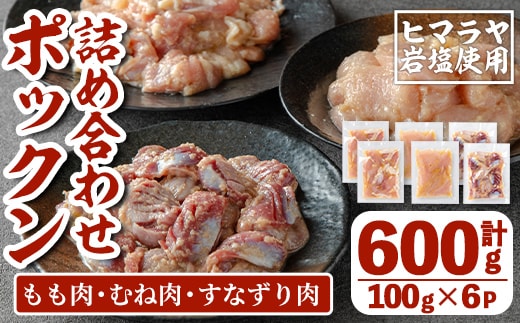 i1038 南国元気鶏のポックン詰め合わせ〈ガーリックソルト〉(合計600g・100g×各2P) ポックン 南国元気鶏 鶏肉 とり 腿肉 胸肉 砂ずり にんにく 岩塩 ピンクソルト おかず おつまみ 惣菜 焼くだけ 冷凍 【慶尚園】