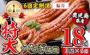 i1175-B ＜定期便・計6回(隔月)＞＼特大サイズ／鹿児島県産 うなぎ蒲焼 3尾セット ＜（約220g×3・計約660g）×全6回＞ 定期便 たれ 山椒付きうなぎ 鰻 ウナギ 特大 特大サイズ 約220g 蒲焼き 国産 鹿児島県産 焼きたて 生産量日本一 真空パックおかず 晩御飯 特別な日 土用の丑の日 【薩摩川内鰻】