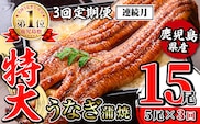 i1176-A ＜定期便・計3回(連続月)＞＼特大サイズ／鹿児島県産 うなぎ蒲焼 5尾セット ＜（約220g×5・計約1100g）×全3回＞ 定期便 たれ 山椒付きうなぎ 鰻 ウナギ 特大 特大サイズ 約220g 蒲焼き 国産 鹿児島県産 焼きたて 生産量日本一 真空パックおかず 晩御飯 特別な日 土用の丑の日 【薩摩川内鰻】