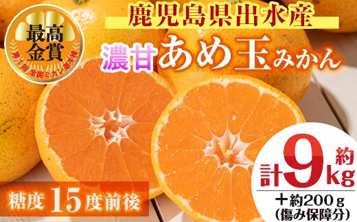 i237 ＜先行予約受付中！2025年11月中旬～2026年1月下旬の間に発送予定＞【特別栽培・最高金賞】温州みかん日本一！濃甘あめ玉みかん(計約9kg・3kg×3箱＋傷み保障約200g(3～4玉) みかん 蜜柑 ミカン 柑橘 果物 フルーツ 果実 国産 鹿児島 【Farmer friends Marche】