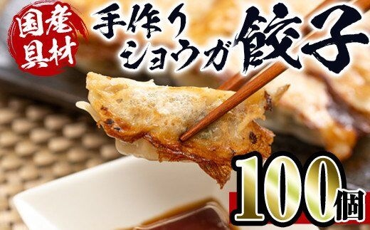 i393 国産豚肉使用！手作りショウガ餃子100個セット(10個×10パック たれ付き）具材は全て安心安全な国産！にんにく不使用！ビールのお供に相性抜群！ 餃子 ぎょうざ ニンニク不使用 しょうが 生姜 冷凍 おかず おつまみ 惣菜 小分け 国産原料【スーパーよしだ】
