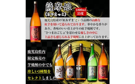 i376 鹿児島限定！本格芋焼酎特撰5種セレクト飲み比べセット＜1800ml×5本＞計9L! 焼酎 お酒 アルコール 一升瓶 飲みくらべ 芋焼酎 本格 焼酎 家飲み 宅飲み【酒舗三浦屋】 dショッピングふるさと納税百選