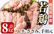 i449 若鶏ムネ肉・手羽元・ささみ(計8kg)鹿児島県産の鶏肉を3種お届け  鶏肉 鳥肉 とり肉 ムネ むね肉 手羽元 ささみ 詰め合わせ セット 国産 鹿児島県産 計8kg 安心安全【まつぼっくり】