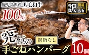 i579 ＜訳あり＞(網脂なし)鹿児島県産！黒毛和牛の究極の手ごねハンバーグ(100g×10個) 訳あり ハンバーグ 牛肉 黒毛和牛 100％ 国産 冷凍配送 おかず小分け 手ごねハンバーグ 安心安全 簡単調理  10個 網脂なし 【スーパーよしだ】